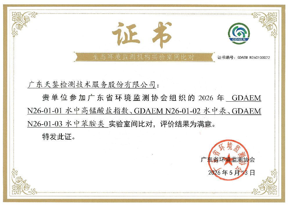 我司参加“广东省环境监测协会”组织的能力验证项目，结果为均“满意”！